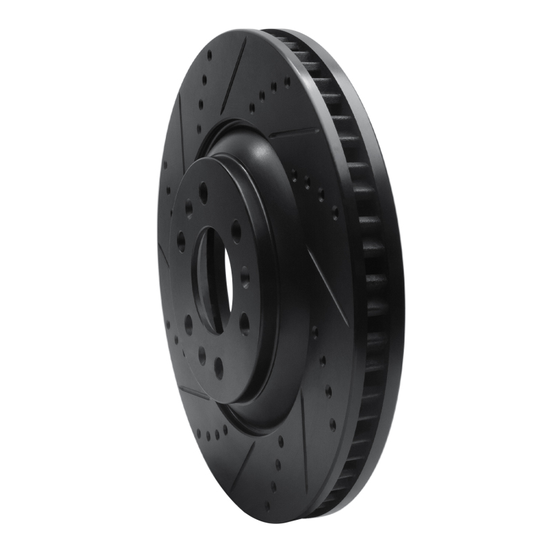 Cadillac SRX Brake Rotor (1) - Front Left - R1 Concepts - Drilled & Slotted - Black - `04-`09